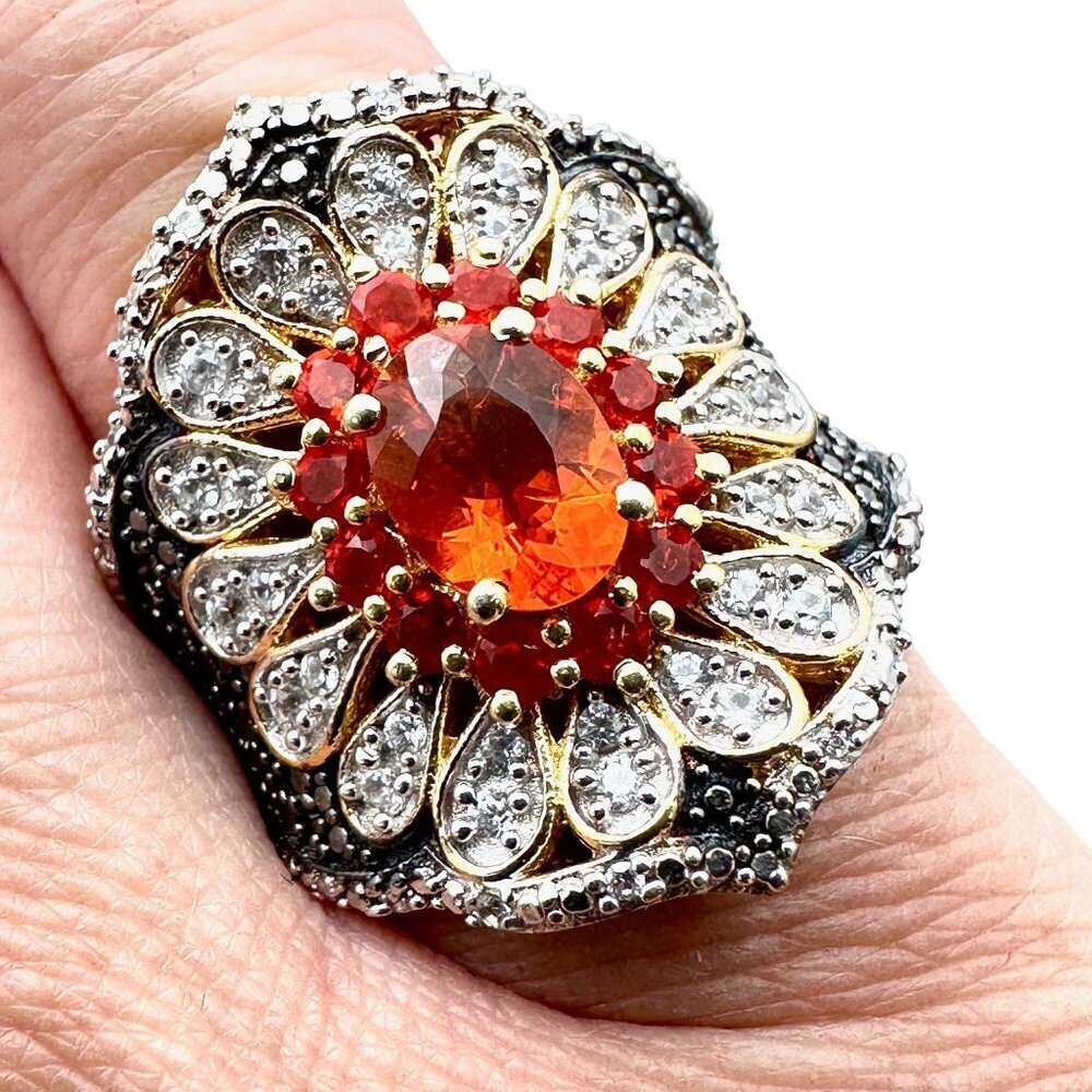 Rare Chuck Clemency Womens Ring Sterling Silver Gemstone Daisy Flower Size 7